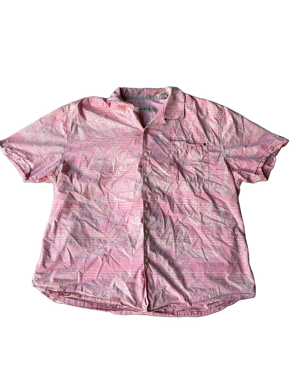 Tommy Bahama Men's XL/TG Pink Floral Cotton Woven Short Sleeve Button-Up